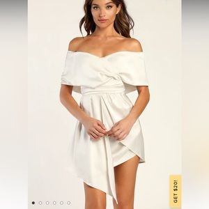NWT Lulus Always Celebrating Ivory Satin off the shoulder dress